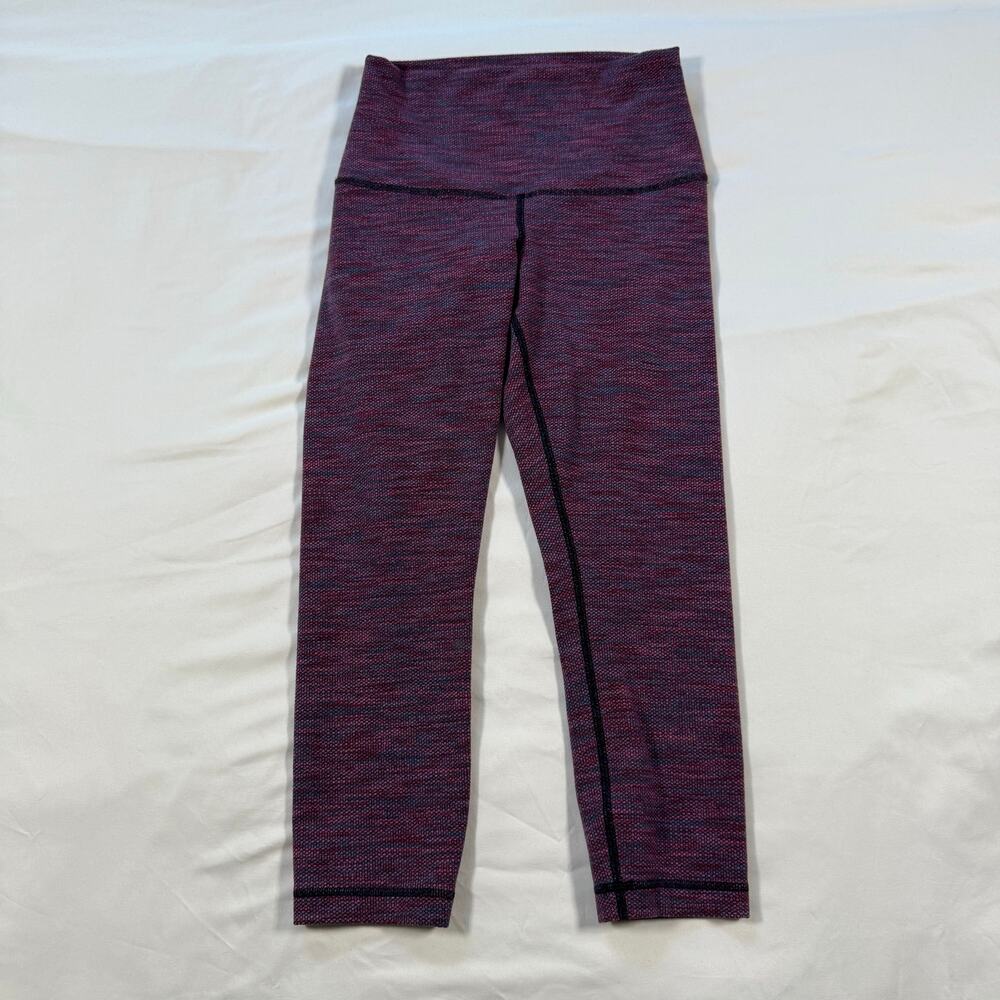 Lululemon Womens Capri Leggings Pink Purple Heathered Crop Yoga Pants Reversible